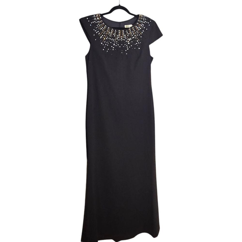 Eliza J Black Maxi Dress with Gold Accents